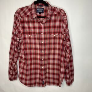 Panhandle Slim Roughstock Red Plaid Pearl Snap Western Shirt Sz Large